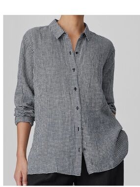 Eileen Fisher Black and White Gingham Button-Down Shirt